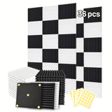 36 piezas de Paneles de Espuma Insonorizante y Blanco 30 * 30 * 2.5cm, Adecuados para Salas de Batería, Estudios de Grabación y Paredes de KTV - Absorbe Ruido e Isola, Panel Modular | Espuma de Alta Densidad, Tablero Acústico con Adhesivo