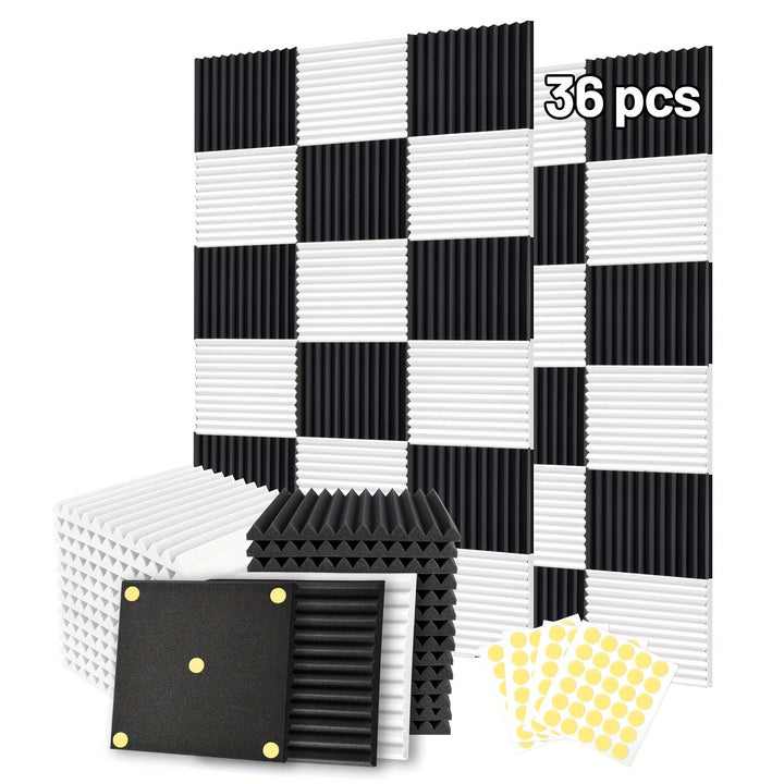 36 piezas de Paneles de Espuma Insonorizante y Blanco 30 * 30 * 2.5cm, Adecuados para Salas de Batería, Estudios de Grabación y Paredes de KTV - Absorbe Ruido e Isola, Panel Modular | Espuma de Alta Densidad, Tablero Acústico con Adhesivo