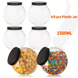 4/6pcs Tarros de Plástico para Dulces con Tapas Adecuados para Buffet, Contenedores Grandes Transparentes para Almacenamiento de Comida, Recipientes para Encimera de Cocina para Galletas, Frijoles y Snacks, Uso Interior o Exterior en Bodas (60oz)