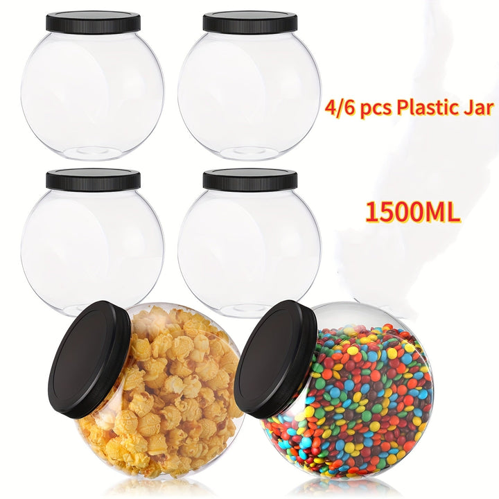 4/6pcs Tarros de Plástico para Dulces con Tapas Adecuados para Buffet, Contenedores Grandes Transparentes para Almacenamiento de Comida, Recipientes para Encimera de Cocina para Galletas, Frijoles y Snacks, Uso Interior o Exterior en Bodas (60oz)