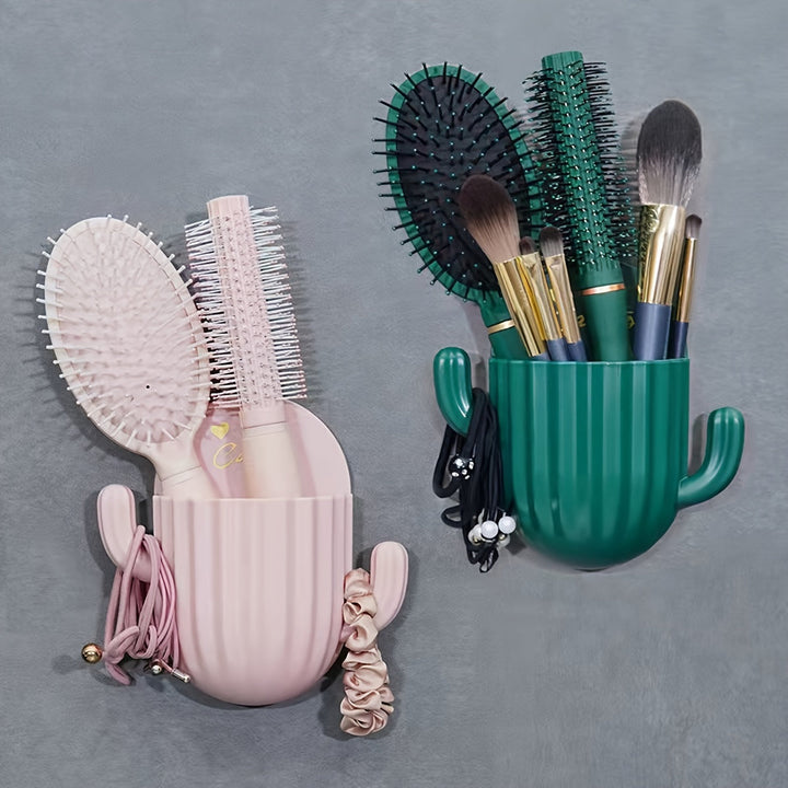 2-Pack Estantes de pared de plástico con forma de cactus para baño - Estante organizador colgante para herramientas y accesorios de maquillaje - Montaje sin taladrar, estantes de almacenamiento y exhibición para baño y dormitorio