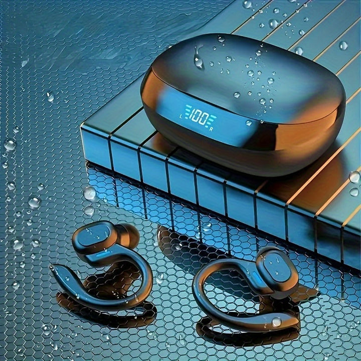 {"translated_text": "Auriculares inalámbricos con micrófono de alta definición, estuche de carga con pantalla LED, sincronización automática y larga vida útil de la batería, cómodos tapones para el oído para deportes, ciclismo, conducción y uso diario."}