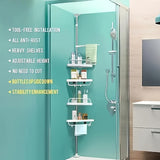 Estante de Esquina Ajustable de Acero Inoxidable para Ducha con Cestas de Almacenamiento de 4 Niveles - Instalación Sin Taladro, Acabado Pulido