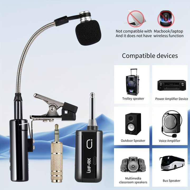 Artículo de Mayor Venta 2025: Micrófono sin varillas UHF para Saxofón, Microfono sin varillas para Escenario para Saxos y Trompetas con Sistema Plug-and-Play, Transmisor Recargable y Receptor, Distancia de Transmisión hasta 48.77 metros, Adecuado para Al