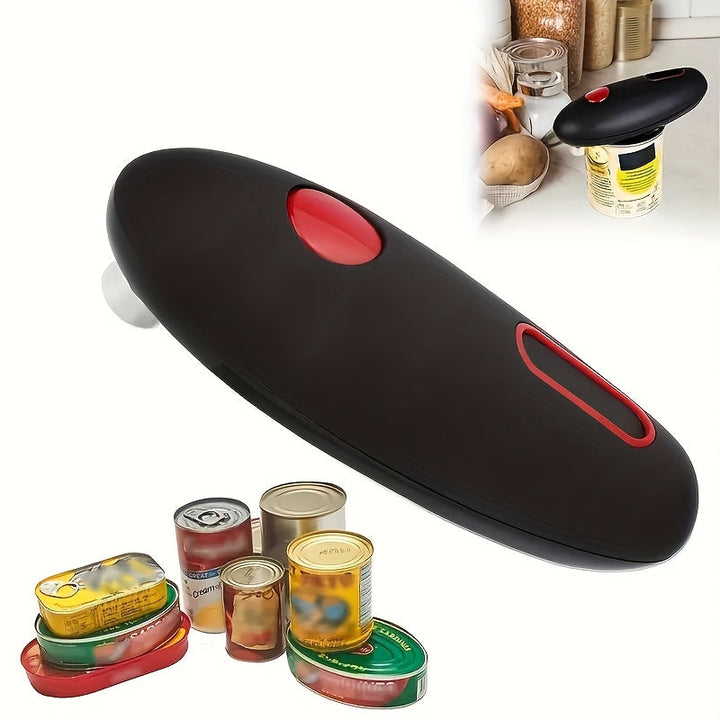 Abre latas eléctrico multifuncional, modelo eléctrico elegante negro, gadget de cocina sin esfuerzo, diseño amigable para mayores, personas con artritis y manos débiles - Esencial para la cocina alimentado por baterías (baterías no incluidas)