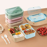 Lonchera Térmica de Rejilla con 3 Compartimentos y Calentamiento en Microondas, Caja Bento de Silicona Verde para la Escuela, Trabajo y Comidas al Aire Libre, Cubierta con Bloqueo de Seguridad, Solo Lavado a Mano, Material de Paja de Trigo, Forma Cuadrada