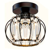 1 Lámpara de Techo Semi-Encajada Pequeña con Cristales, Luz de Jaula Metálica Estilo Granja para Iluminación Interior en Salón Pasillo Baño Entrada Cocina, Bombilla E26 No Incluida