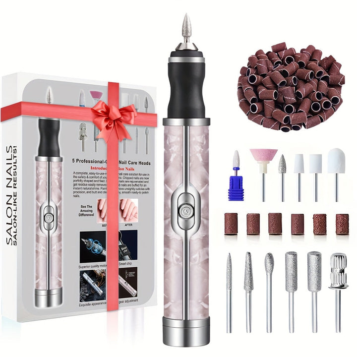 Kit de Taladro para Uñas USB con 18 Cabezales de Pulido, Herramienta Eléctrica Portátil para Pedicura y Manicura, Batería de Litio Duradera, Incluye Lima y Empujador, Esencial para Salón en Casa, Regalo Perfecto para Mujeres