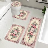 Juego de 4 Alfombrillas de Baño con Estampado de Rosas Rosas - Antideslizantes, de Franela Suave, Alfombrillas Cómodas con Diseño Floral Intrincado para Decoración del Hogar, Decoración de Baño y Accesorios