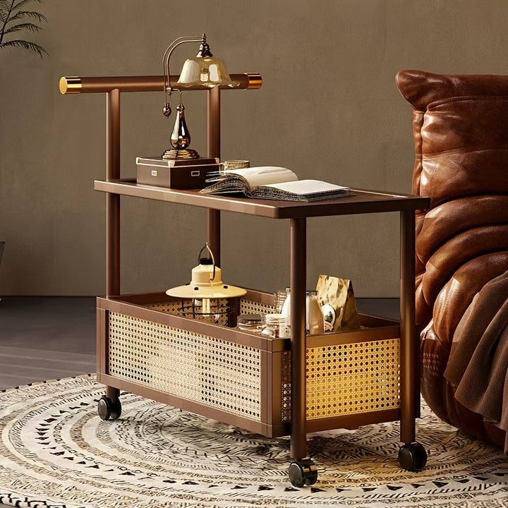 Carro Rodante de Madera de Lujo con Cestas y Estantes para Almacenamiento - Juego de 1, Mesa Lateral Moderna Multifuncional para Sala de Estar, Dormitorio, Oficina - Fácil Montaje, Organizador Móvil Compacto, Estantes Prácticos, Repisas Utilitarias