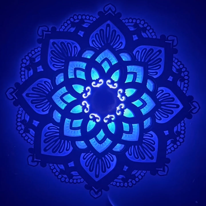 1 pieza de Luz Nocturna Mandala Intrincada - LED Iluminado, Diseño de Loto de Madera Multicapa - Ambiente Sereno para Yoga, Salas de Estar y Dormitorios.