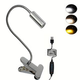 Lámpara de Escritorio con Clip LED USB Flexible con 3 Modos de Iluminación, 10 Niveles de Brillo Regulables, Cuello Ajustable y Sujeción para Cama, Residencia Universitaria o Estudio - Acabado Metálico Mate , Diseño Temático Espacial, Lámparas de Escrito