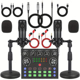 Paquete de equipo de podcast para 2, V8s Audio Interface con tarjeta de sonido en vivo todo en uno y micrófono condensador BM800, micrófono de podcast, perfecto para grabaciones, transmisiones en vivo.