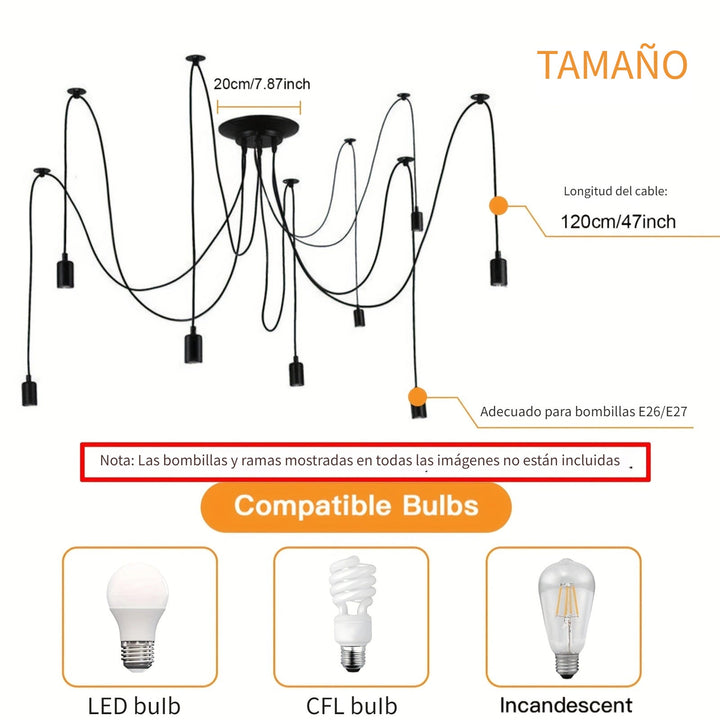 Araña de techo industrial moderna y elegante, lámpara colgante con 3/5/6/8 cabezales ajustables, estilo clásico antiguo, iluminación DIY