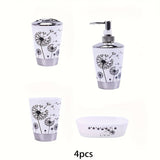 Juego de Baño Diente de León de 4 Piezas en Blanco y Negro - Incluye Dispensador de Jabón, 2 Tazas y Bandeja de Almacenamiento - Ideal para Regalar y Mejorar la Decoración del Hogar