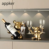 Estante de vino de oso de dibujos animados de terracota Appker con abridor de botellas integrado, exhibición de almacenamiento decorativo de cerámica para la sala de estar, decoración de cocina de bar en casa