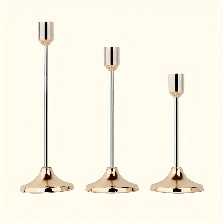 3 piezas de elegantes candelabros de metal, acabado dorado y oro rosa, decoración multiocasión para mesa festiva - Perfecto para Navidad, Halloween, Pascua, Hanukkah, Acción de Gracias, bodas, banquetes, fiestas, decoración del hogar y hoteles, duradero,