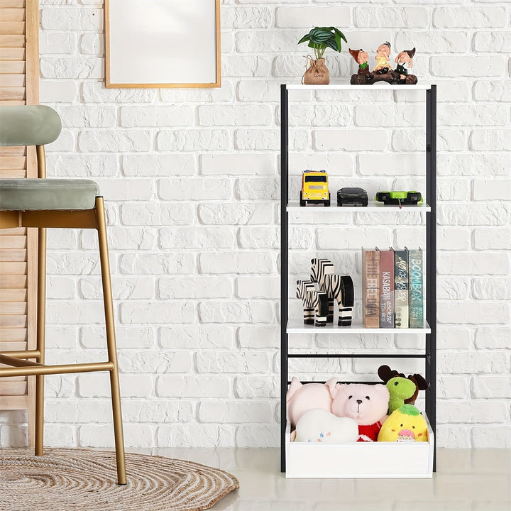 Librería de Madera Blanca Versátil de 4 Niveles & Organizador de Juguetes - Montaje Fácil, Estructura Metálica para Almacenamiento en el Hogar