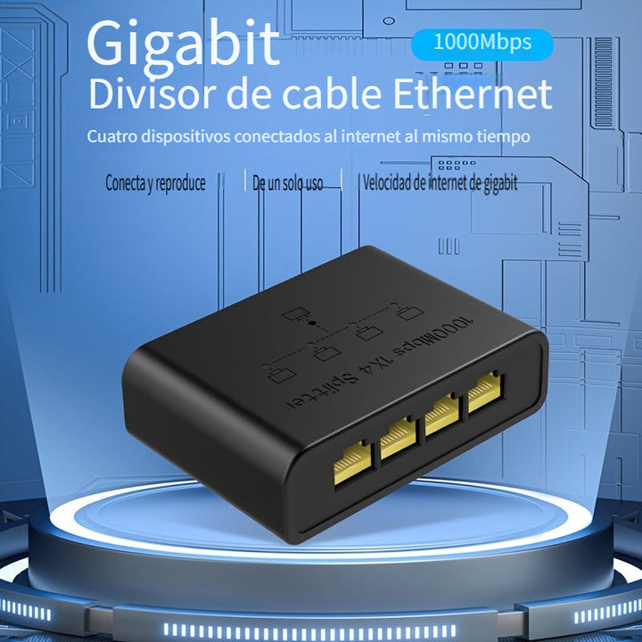 Divisor de cable Ethernet 1 a 4 1000 Mbps, Divisor de cable de Internet Dockteck 2,54 pulgadas 4 salidas Alta velocidad de red Gigabit para LAN Puerto RJ45 Router Switch Trabaja con cable Cat5/5e/6/7/8