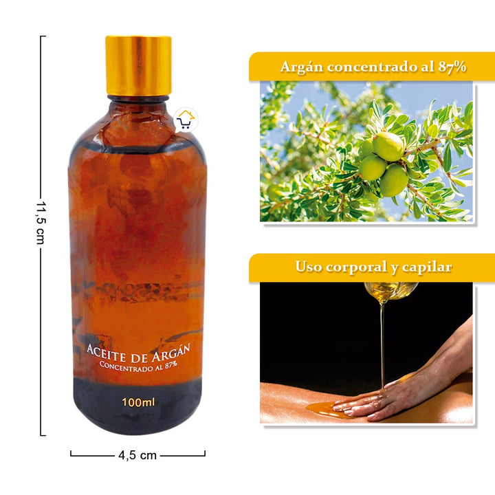 Aceite de Argán Concentrado 100 Ml Cuidado Capilar Corporal AOA-100
