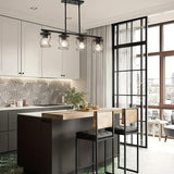 Iluminación de isla de cocina medieval moderna con poste ajustable y jaula metálica negra, adecuada para hoteles, salones, comedores y entradas de pasillos (bombillas no incluidas)