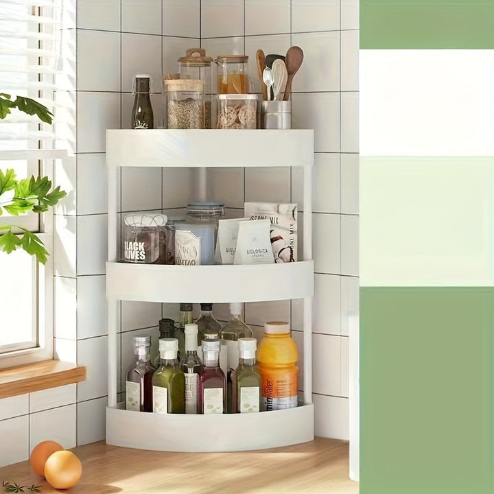 Estante de almacenamiento de esquina de 3 niveles - Negro, blanco y marrón, organizador rotativo para cocina, baño y dormitorio - Plástico duradero, sin necesidad de ensamblaje, diseño que ahorra espacio, organizadores y almacenamiento de baño, estantes