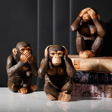 Juego de 3 figuras realistas de chimpancé, estatuas decorativas de resina para interior y exterior