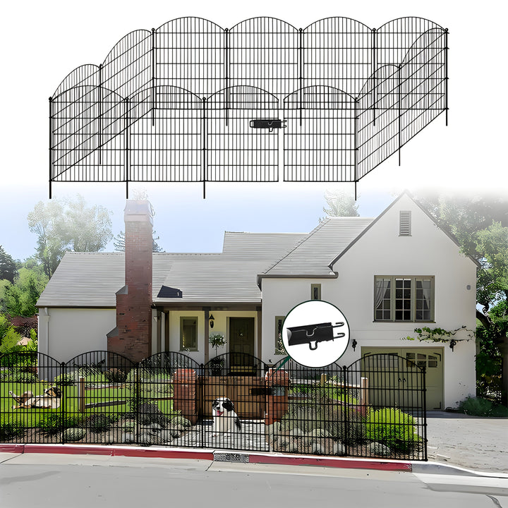 Valla Decorativa de Jardín Metálica de 108.97cm (Altura) con Arco y Cerradura para Puerta, Set de 6/10/11 Piezas sin Excavación, Barrera Animal Antirrobo, Malla de Alambre a Prueba de Óxido para Mascotas, Adecuada para Perros, Conejos y Patio,