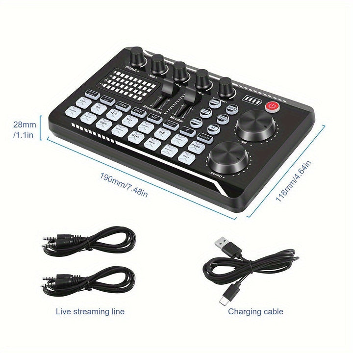 Consola de mezcla de DJ alimentada por USB con interfaz de audio, cambiador de voz, batería de litio recargable de 1200 mAh - Ideal para transmisiones en vivo, podcasts, juegos | Salida de calidad de estudio, consola de juegos
