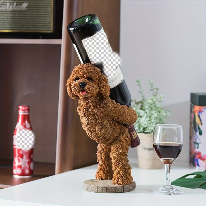 Rack de Vino Europeo Creativo para el Hogar, Decoración de Vino para el Salón, Bar, Teddy Dog, Rack de Vino Tinto, Decoración Divertida | Portavino Decorativo | Construcción de Resina