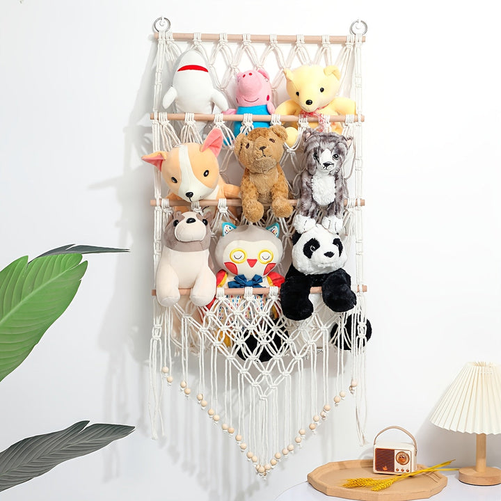 1pc Estilo Nórdico Tejido a Mano de Algodón Macramé Estantería para Pared, Longitud Ajustable, 100% Red de Cuerda de Algodón Almacenamiento para Libros, Muñecas, Decoración Europea para Dormitorio, Estudio, Patio - Sin Necesidad de Electricidad