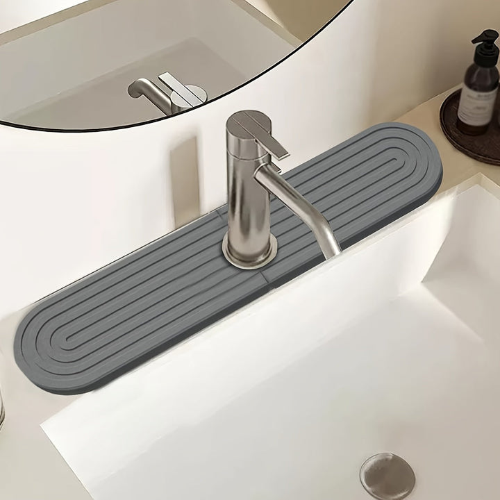 Alfombrilla de Fregadero de Cocina de Tierra de Diatomeas de Secado Rápido - 39.37cm Súper Absorbente, Bandeja de Grifo Resistente a la Humedad con Papel de Lija Incluido - Gris Claro