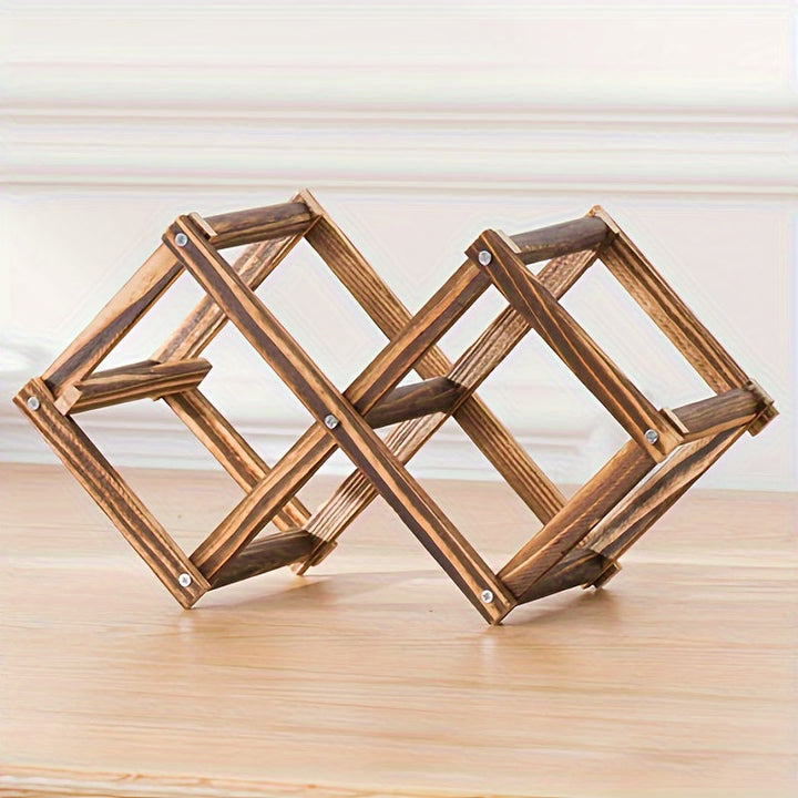 1 pieza, soporte de botella de vino de madera plegable - soporte de mesa portátil, barra y armario con 6 compartimentos, acabado natural de madera resistente para botellas de vino rojo/blanco, diseño que ahorra espacio