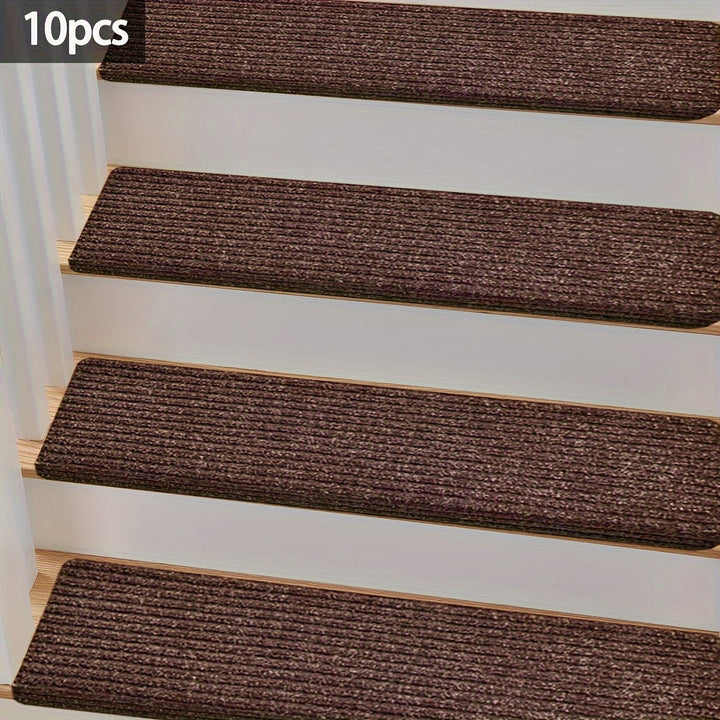 Pedales de escalera de madera para interiores, 5pcs/10pcs de conjunto de alfombras de escalera autoadhesivas antideslizantes, 30x8x1.8 pulgadas (76x20x4.5cm), fáciles de desmontar, antideslizantes y suaves, con adhesivo reutilizable, adecuado para person
