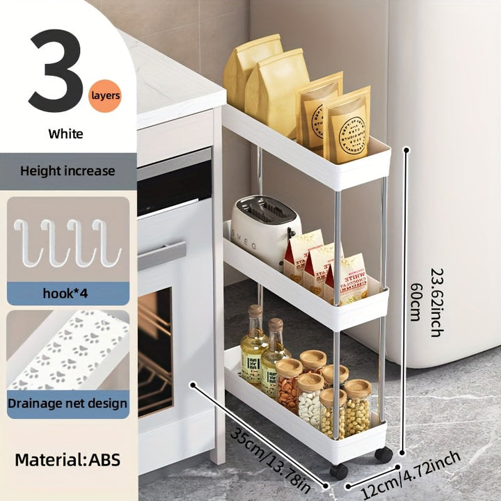 Carrito de almacenamiento rodante delgado de 3 niveles con ruedas, estante estrecho negro con tubos metálicos, organizador vertical para cocina, baño, habitación de lavandería, sala de estar - No se requiere ensamblaje, unidad de almacenamiento móvil | C