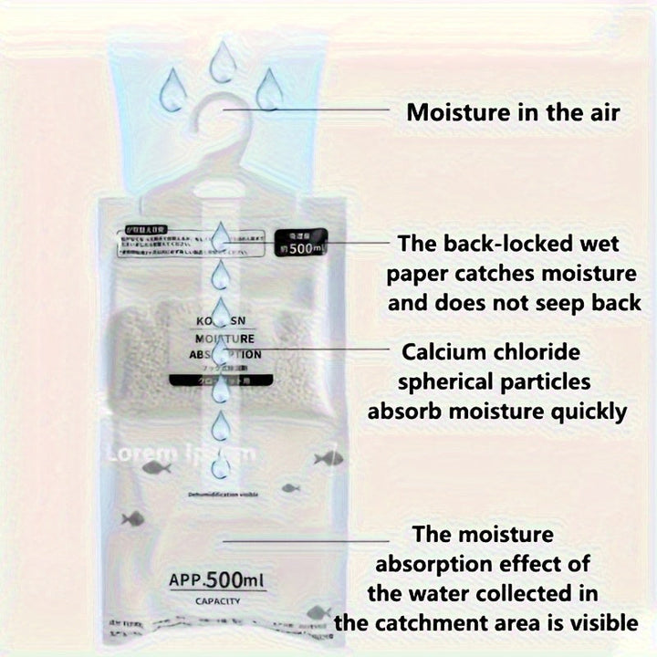 10 bolsas colgantes absorbentes de humedad, deshumidificadores, 16.91 oz de desecante, ideales para armarios y clósets - Bolsas deshumidificadoras reutilizables, perfectas para dormitorios y suministros diarios