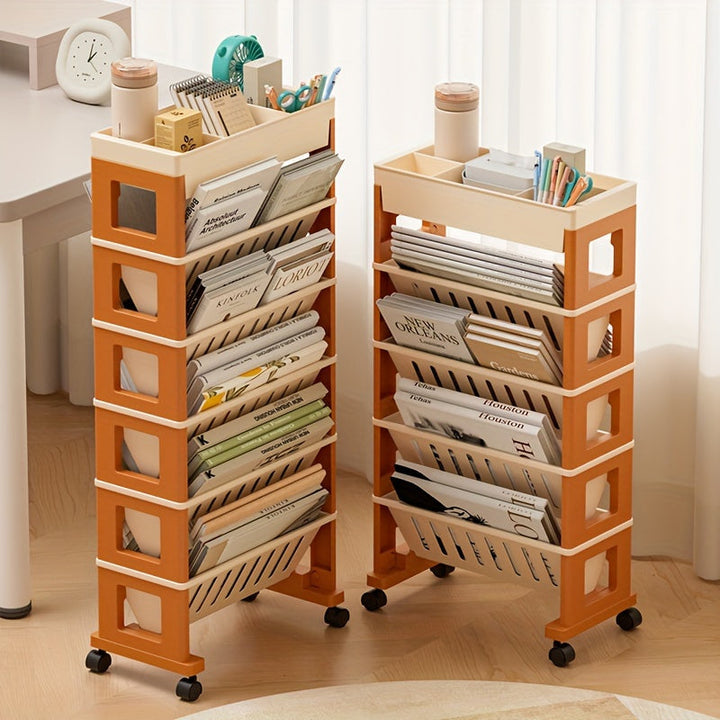 1 Pieza, Estante De Almacenamiento Rodante Moderno De 1 Nivel, Estante De Plástico Para Libros Para Escritorio, Dormitorio, Organizador Multiusos, Estante Portátil Para Libros