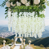 48 Piezas de Guirnalda Artificial de Glicina para Exteriores - Flores Plásticas Blancas Colgantes para Bodas, Fiestas y Festividades - Decoración Resistente a Todas las Estaciones sin Mantenimiento para Jardín o Paredes