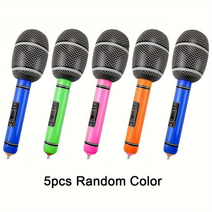 Paquete de 5 Micrófonos Inflables, Modelos de Instrumentos Musicales No Eléctricos de Material PVC, Accesorios para la Decoración de Ambiente en Fiestas, Decoraciones para Eventos y Partes