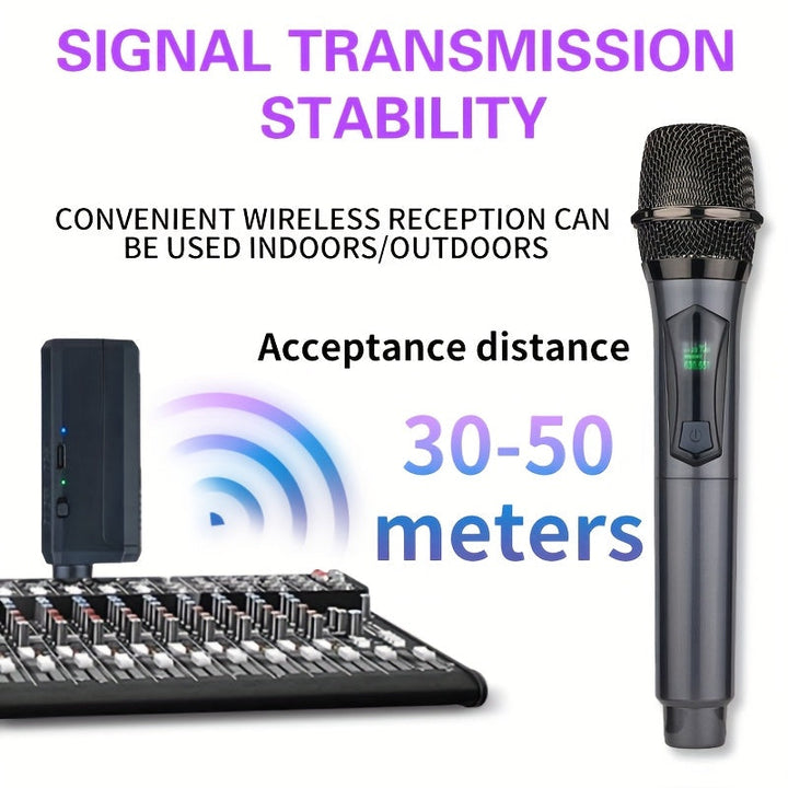 YAMNWEO Micrófono sin varillas Recargable UHF, Dinámico de Mano Dual para Karaoke, Bodas, DJ, Fiestas, Discursos, Iglesia, Aula, Sistema PA, Alcance de 48.77 Metros,