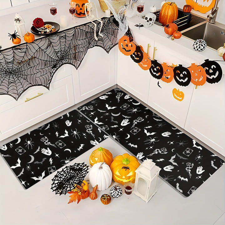 Alfombra de franela lavable con diseño gótico de murciélago y luna. Perfecta para Halloween, Navidad, Acción de Gracias, Pascua y Hanukkah. Disponible en varios tamaños, es ideal para sala de estar, dormitorio, cocina o pasillo. Un regalo de decoración d