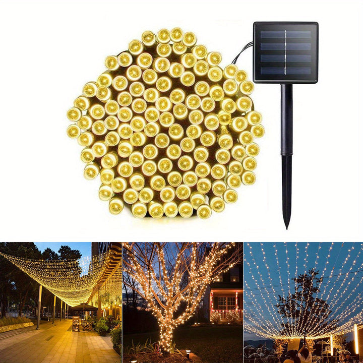 1 juego de luces solares de cuerda, 22 m (72 pies), 200 LED, 8 modos de iluminación, luces decorativas solares para exteriores, árbol de Navidad, jardín, hogar, boda, fiesta en el césped
