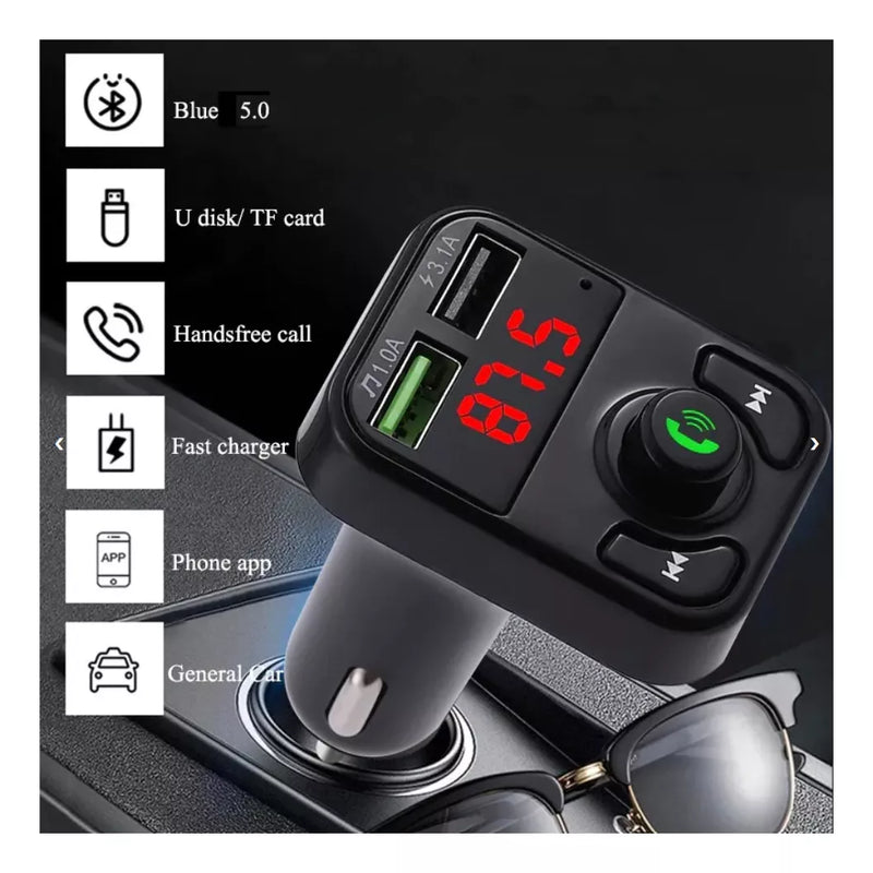 Cargador Dual Usb Para Carro Adaptador Bluetooth 5.0 Fm Mp3