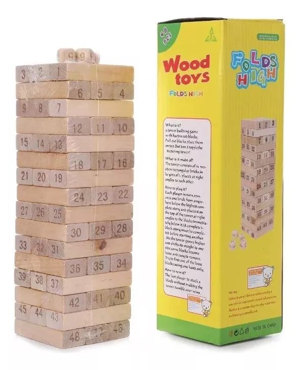 Torre Tipo Jenga Grande Madera Bloques 48pz Dados Juego Mesa