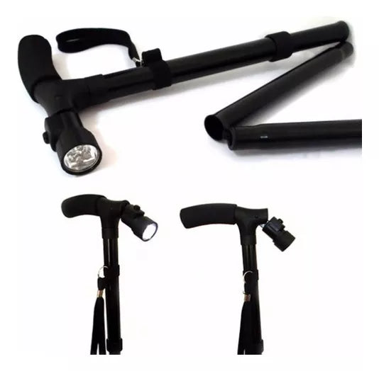 Trusty Cane Baston Ortopedico Plegable Con Linterna Luz Led Color Negro