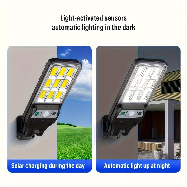 1pc Luz Solar de Pared con Sensor de Movimiento, Faro Solar, 90COB Lámpara Reflejo, Encendido al Anochecer y Apagado al Amanecer, Iluminación Exterior con Control Remoto, 3 Modos de Luz para Jardín, Patio, Valla y Gazebo
