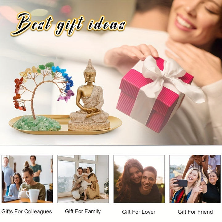 Árbol de cristal de chakras y estatua de Buda, set de decoración para yoga y meditación, árbol del dinero y figura de Buda para hogar, sala de estar, oficina o estante, atrae riqueza y buena suerte