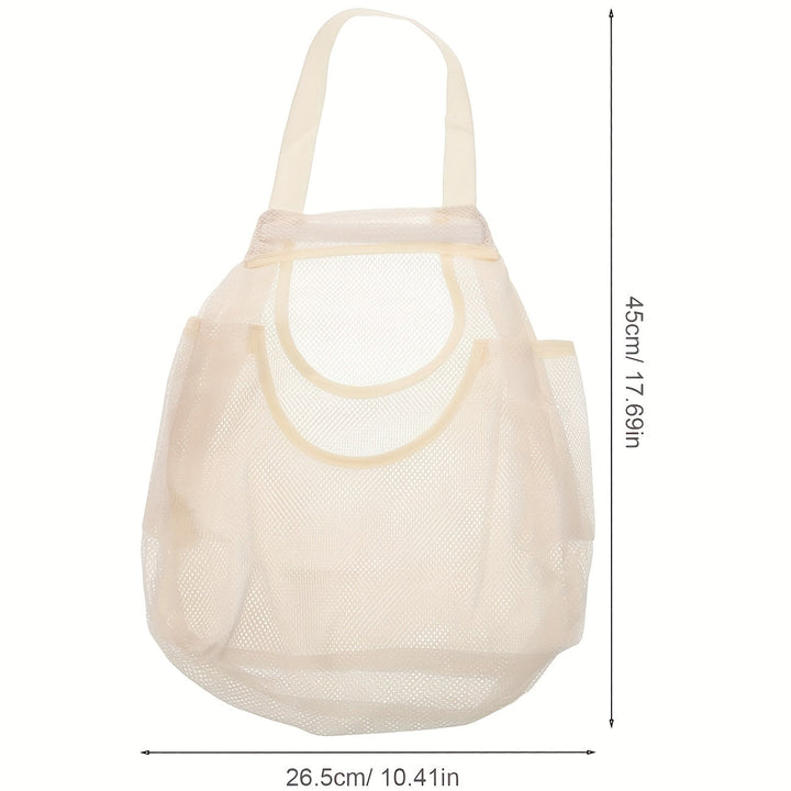 Bolsa de Almacenamiento de Juguetes de Malla Beige - Organizador de Peluche Reutilizable con Lazo para Colgar para Viajes de Niños y Esenciales de la Sala de Juegos, Caja de Almacenamiento de Juguetes