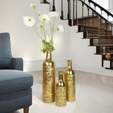 3 modernos jarrones de suelo de metal decorativos de lujo dorado con un toque de alta gama adecuados para flores artificiales en el hogar, hotel y oficina.