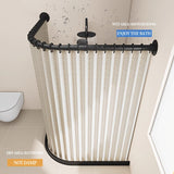 Cortina de baño plegable para esquinas curvas, separación de zona seca y húmeda, con ganchos enrollables negros, doble imán para fijación y material de lino imitación en los bordes. Ideal para baños en casa o vestidores. Cortinas para baños